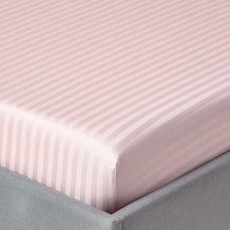 HOMESCAPES Damast Spannbettlaken rosa, Fadendichte 330, 90 x 190 cm (1/4)