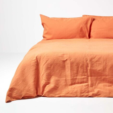 HOMESCAPES Leinen Bettwäsche Set Burnt Orange, 150 x 200 cm