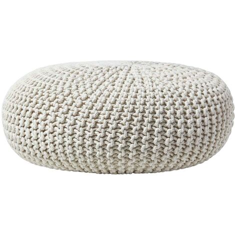 HOMESCAPES Großer Strickpouf 100% Baumwolle, natur