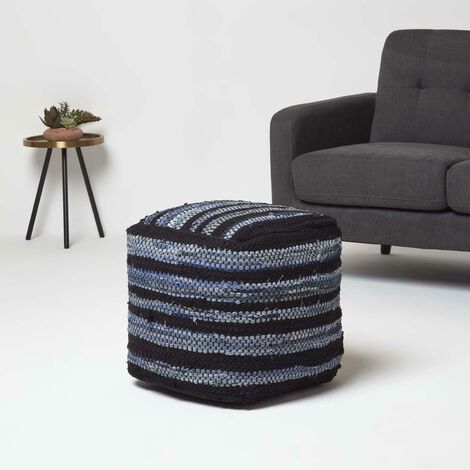 Homescapes Sitzwürfel Trance 40x40 Cm – Handgefertigter Pouf Aus Recycling-Fasern, Ethno-Muster Schwarz-weiß – Als Hocker Oder Fußablage