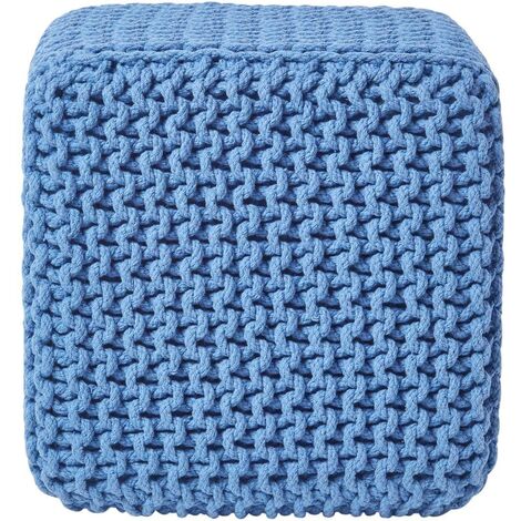 HOMESCAPES Gestrickter Sitzwürfel 100% Baumwolle, blau