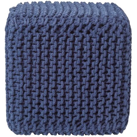 HOMESCAPES Gestrickter Sitzwürfel 100% Baumwolle, marineblau