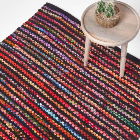 HOMESCAPES Flickenteppich Folk 120x170 cm – handgewebter Chindi-Teppich bunt gestreift