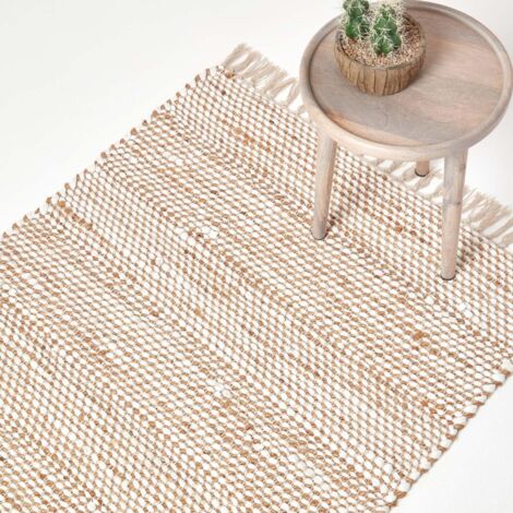 HOMESCAPES Chindi-Teppich Horizon 160x230 cm – handgewebter Flickenteppich naturfarben