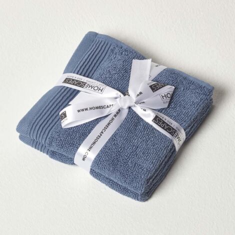 HOMESCAPES Premium Seiftuch 2er-Set taubenblau 30x30cm, ägyptische Baumwolle 700g/m²