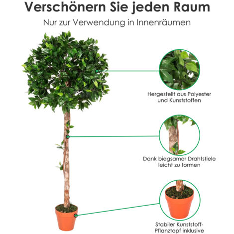 HOMESCAPES Kunstpflanze Grün 'Ficus Tropische Zierpflanze' im Topf, 125 cm