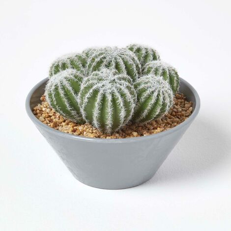 HOMESCAPES Künstlicher Kakteen Arrangement in grauer Melamin Topf, 17 cm hoch