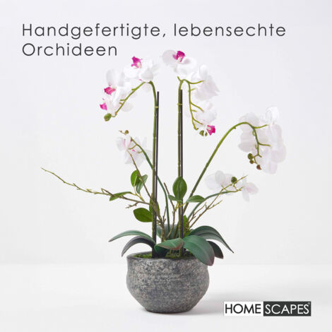 HOMESCAPES Knstliche weie Phalaenopsis-Orchidee im grauen Zement-Topf, 52  cm