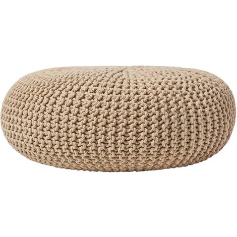 HOMESCAPES Großer Strickpouf 100% Baumwolle, cremeweiß