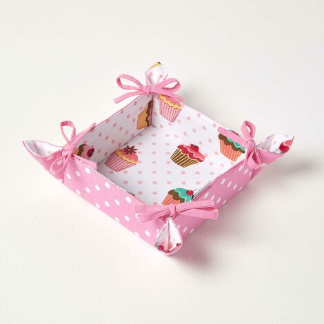 HOMESCAPES Brotkorb Stoff Wendemuster Cupcakes