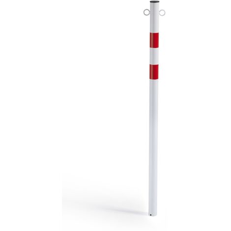 ANDRYS – Paletto Segnaletico con Adesivi Rossi Catarifrangenti, Con Anelli per Catena, da Cementare, con Tubo in Pvc Nero, in Acciaio, Colore Bianco e Rosso, Dimensioni 6 x 120 cm, Diametro 4.8 cm