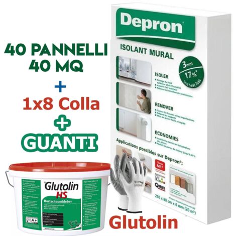 DEPRON PANNELLI ISOLANTI DA 3MM (125 X 80 ) CONFEZIONE DA 40MQ  + 1 X 8 GLUTOLIN HS COLLA PER POLISTIROLO