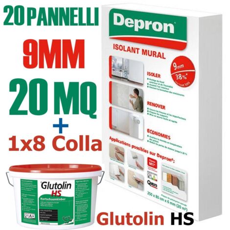DEPRON PANNELLI ISOLANTI DA 9MM (125 X 80 ) CONFEZIONE DA 20MQ  + 1 GLUTOLIN 8KG