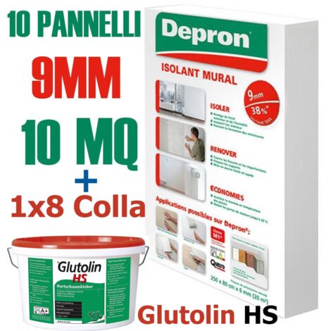 DEPRON PANNELLI ISOLANTI DA 9MM (125 X 80 ) CONFEZIONE DA 10MQ  + 1 GLUTOLIN 8KG