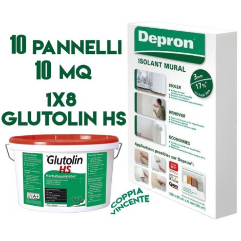 DEPRON PANNELLI ISOLANTI DA 3MM (125 X 80 ) CONFEZIONE DA 10MQ + 1 X 8 GLUTOLIN HS COLLA PER POLISTIROLO
