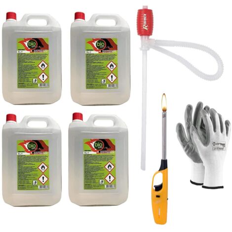 BIOETANOLO PER BIOCAMINETTI E STUFE DA 5 LT CONFEZIONE 4 PZ SPRINTCHIMICA + POMPA + ACCENDINO + GUANTI