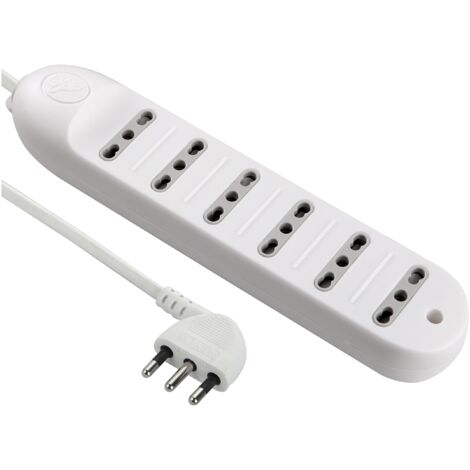Electraline 62005 Multipresa 6 Posti Bivalenti 10/16A - Cavo 1,5 mt Bianco