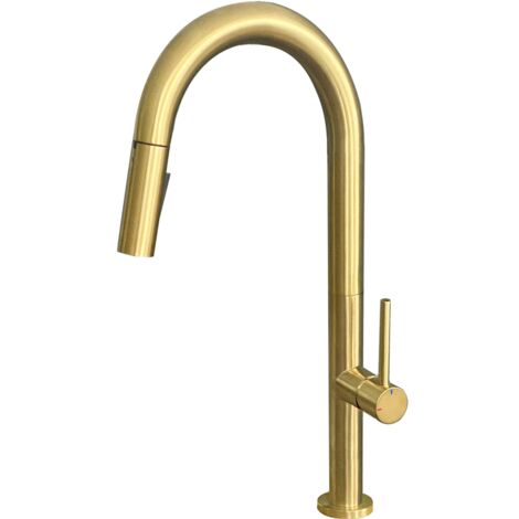 Essebagno Portofino Miscelatore per lavabo con doccetta estraibile in oro spazzolato