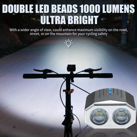 USB 1000 Lumen Fahrradlicht, 360° drehbare Basis mit Hupe,  Fahrradscheinwerfer, Fahrradausrüstung – Blau