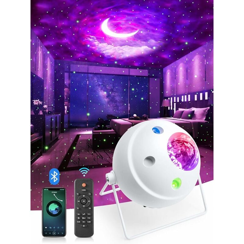 Proyector Star Sky, giratorio 360° + 40 modos de luz, luz nocturna para niños, proyector de música Bluetooth para fiestas, control remoto, proyector de techo para planetario, luz nocturna LED para bebés