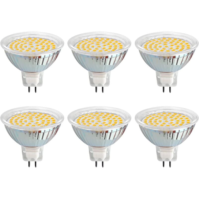 Bombilla LED GU5.3 12 V 3 W Blanco frío 6000 K, Ø50 mm, 120 grados, equivalente a GU5.3 35 W 50 W, 500 lm, CA/CC 12 V, MR16 Foco LED GU5.3 para cocina/baño/gabinete, no regulable, juego de 6