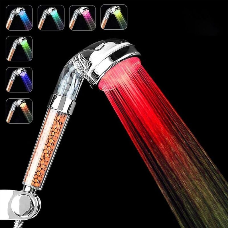 Cabezal de ducha, cabezal de ducha LED con cambio de 7 colores, cabezal de ducha LED para spa de baño - Ahorro de agua a alta presión - Alta filtración con tres niveles de prevención iónica negativa