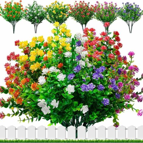 OUKEYI 12 paquetes de flores artificiales de margaritas artificiales  resistentes a los rayos UV para exteriores, arreglos de plantas para  decoración