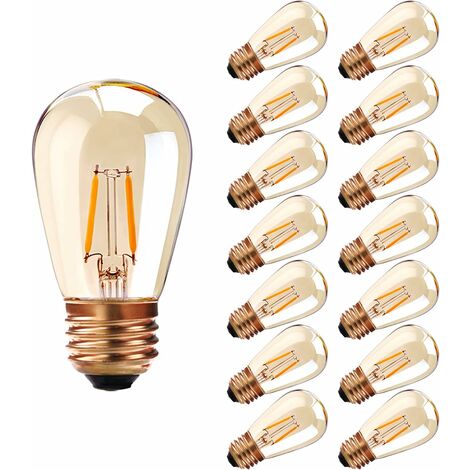 Luces exteriores, bombilla LED E27 con tornillo Edison, bombilla de  repuesto de filamento LED de 1 W para LED S14 ST45, 2200 K, blanco cálido,  equivalente a vidrio ámbar, no regulable, paquete de 15 [