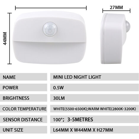 Luz nocturna LED con sensor de movimiento, [paquete de 4 (2 piezas blancas  + 2 piezas