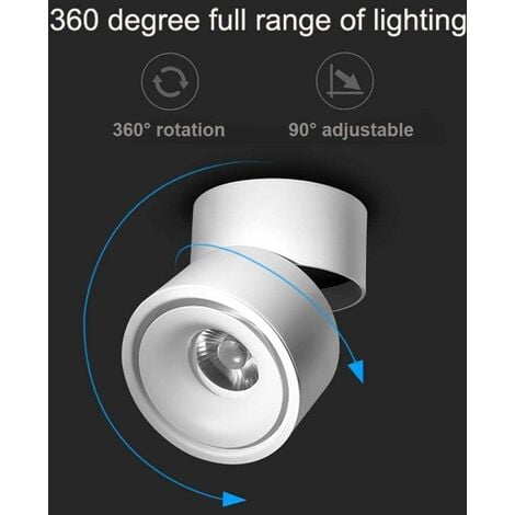 Foco de montaje en superficie ajustable de 7W - Focos empotrables LED de 7  * 10 CM Lámpara COB de lámpara de techo de ángulo ajustable Lámpara  giratoria de 360 ° (Blanco-4000K) [