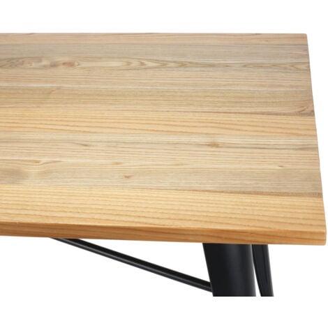 Table style industriel en métal noir mat et bois clair - 80x80 cm