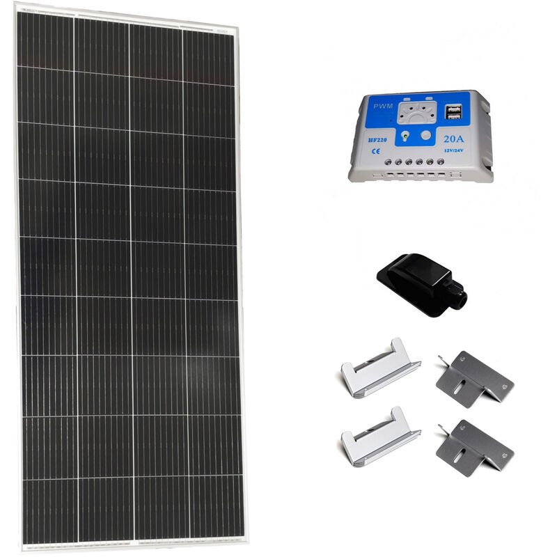 Kit panneau solaire polycristallin 5W 12V av régulateur 5A et