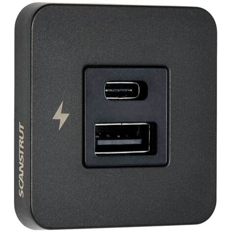 Scanstrut TILE - Prise de charge USB-A et USB-C avec enjoliveur noir, pour intérieur, pour camping-car, van aménagé