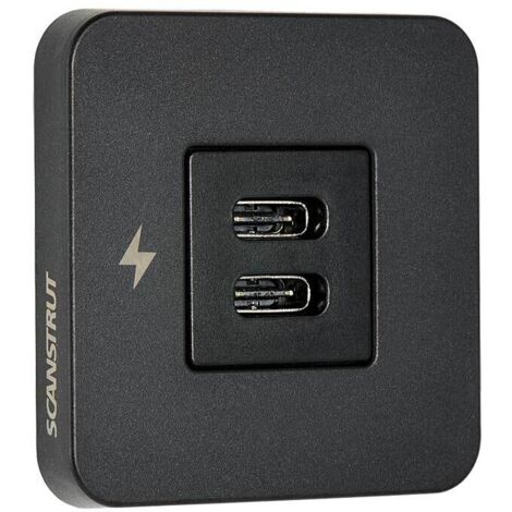Scanstrut TILE - Prise de charge double USB-C avec enjoliveur noir, pour intérieur, pour camping-car, van aménagé