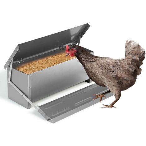 Mangeoire XXL pour poules distributeur automatique à pédale en acier 10 KG