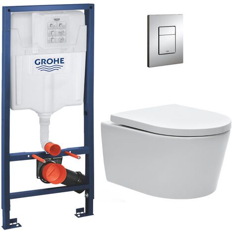 Grohe Pack Cisterna Rapid SL + taza SAT sin bridas, fijaciones ocultas + placa Skate cromada