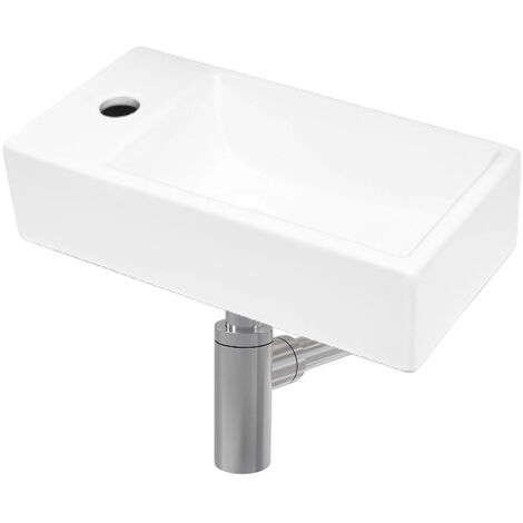 Swiss Aqua Technologies Conjunto de lavabo suspendido con orificio para grifo 40,5x20,5 + Sifón (SATBRE4020SL-SET2)