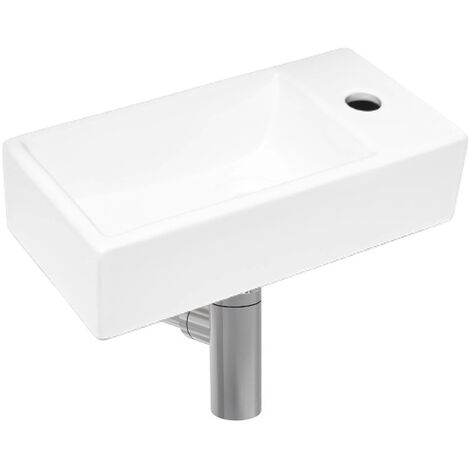 Swiss Aqua Technologies Brevis Lavabo suspendido con orificio para grifo a la derecha, 40,5x20,5x10,5 cm + Sifón (SATBRE4020SR-SET2) (1/5)