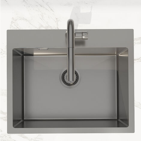 Swiss Aqua Technologies Aurum Fregadero de acero inoxidable 304, 1 cubeta, 55x45x21 cm, Gun Metal cepillado PVD