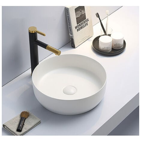 Conjunto lavabo blanco para encimera de cerámica con desagüe para
