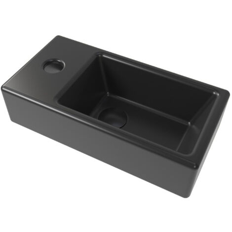 Swiss Aqua Technologies Lavabo suspendido Brevis Negro mate con grifo a la izquierda, 40,5x20,5x10,5cm + desagüe (1/5)