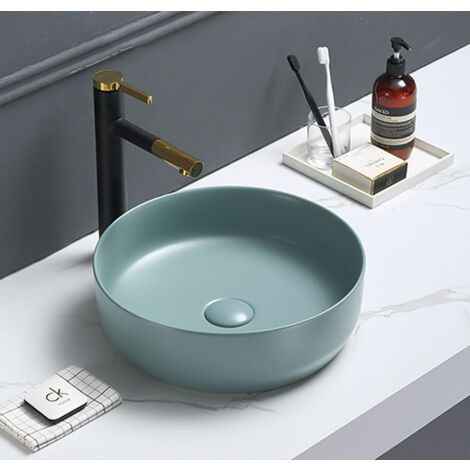 Swiss Aqua Technologies Set lavabo independiente 39x39x12cm sin rebosadero + tapón de desagüe Infinitio verde mate SetSATINF-verde (1/4)