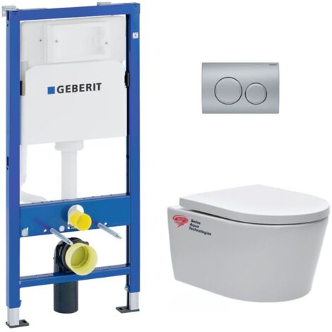 pack Bastidor Geberit UP100 + cubeta SAT suspendida sin brida y fijaciones invisibles + placa Delta20 cromo mate