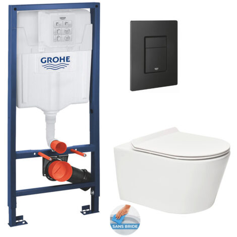 Grohe Conjunto  bastidor Rapid SL + Inodoro sin brida SAT + Asiento softclose Slim + pulsador negro mate