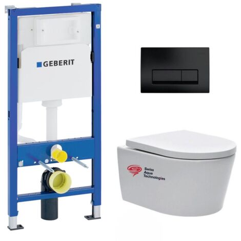 pack Bastidor  Geberit UP100 + cubeta SAT suspendida sin brida y fijaciones invisibles + placa Delta 50 negro mate