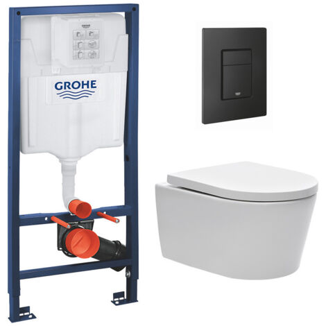 Grohe Bastidor Rapid SL + inodoro sin brida Swiss Aqua Technologies + Placa de accionamiento negro mate (RapidSL-SATrimless-KF0)