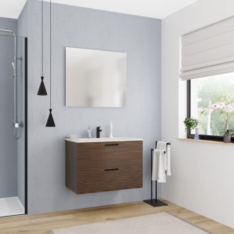 Ceramia Juego completo 80 cm: lavabo blanco mate + mueble certificado FSC de roble (CERAMIA-4DW80-V) (1/4)