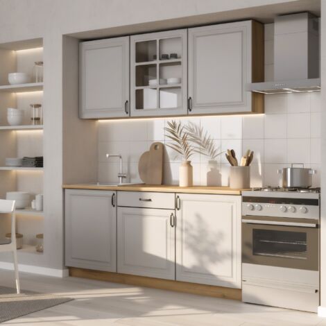 Naturel Juego de muebles de cocina Loria de 1,8 m para montar, gris (KSETLORIA) (1/5)