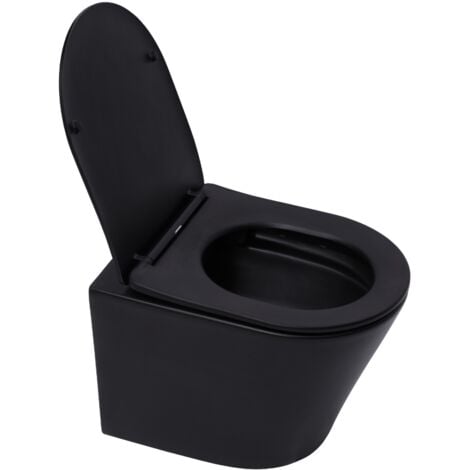 Swiss Aqua Technologies Inodoro suspendido Infinitio negro mate sin brida y fijaciones invisibles + tapa con freno de caída (BlackInfinitio)