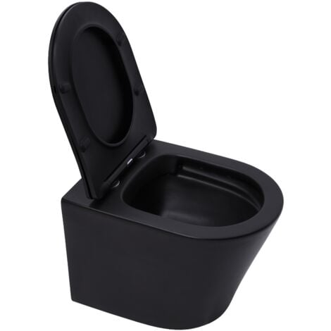 Swiss Aqua Technologies Inodoro suspendido Infinitio negro mate sin brida y fijaciones invisibles + tapa con freno de caída (BlackInfinitio)